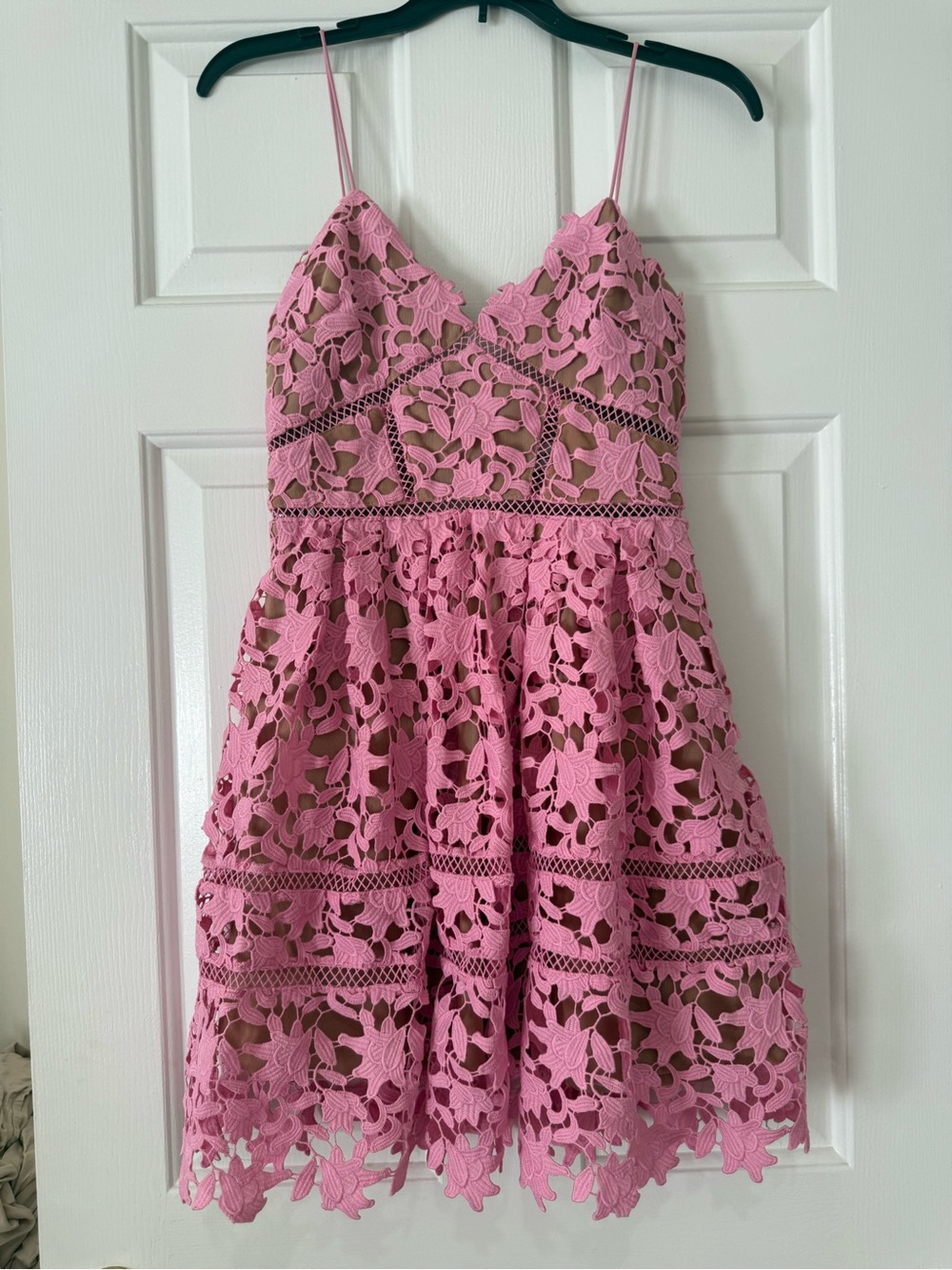 Self-Portrait Pink Floral Lace Spaghetti-Strap Dress for Girls